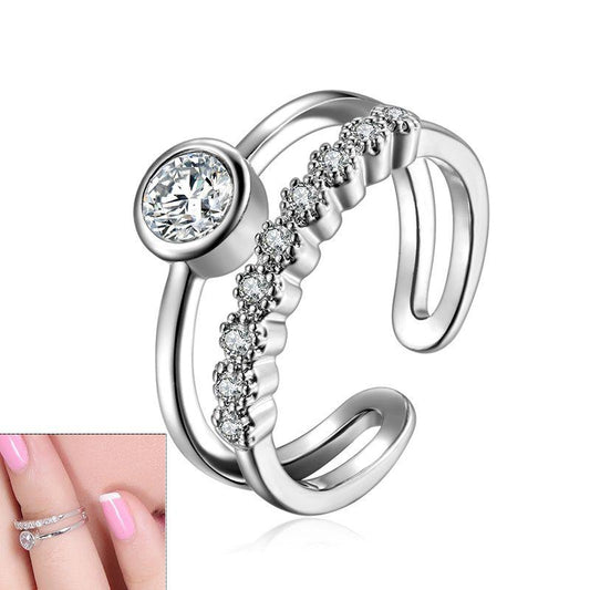 Double Band Toe Ring with Crystal Gemstones silver