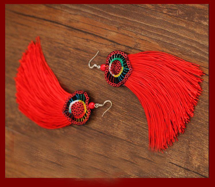 Embroidered Fringe Earrings
