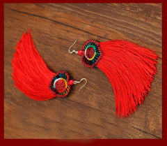 Embroidered Fringe Earrings