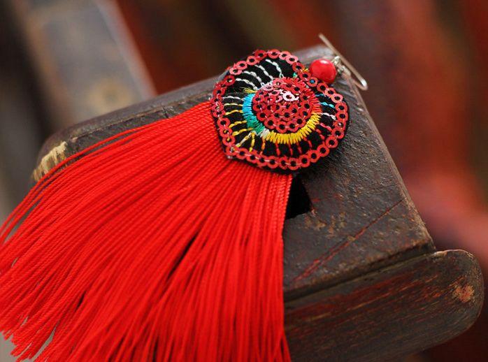 Embroidered Sequin Fringe Earrings