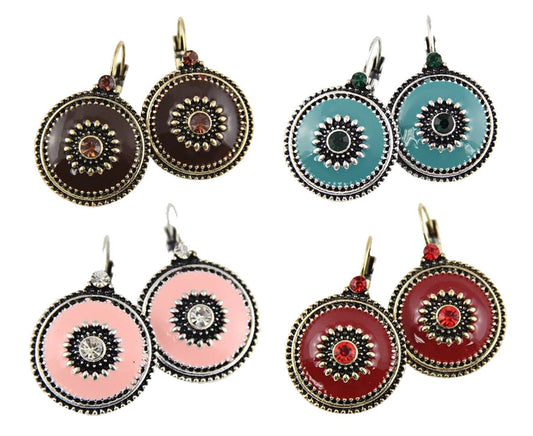 Enamel and Gemstones Statement Clip On Earrings