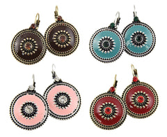 Enamel and Gemstones Statement Clip On Earrings