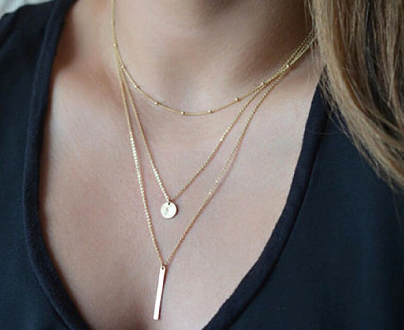 European Style Multi Layered Bar Coin Necklace For Women