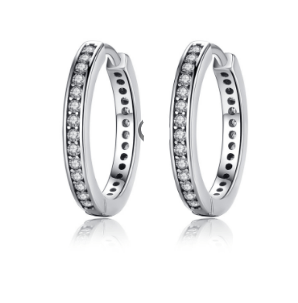 Diamante Studded Silver Hoop Earrings