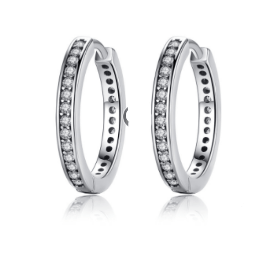 Diamante Studded Silver Hoop Earrings