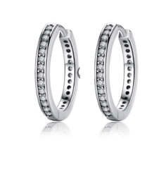Diamante Studded Silver Hoop Earrings