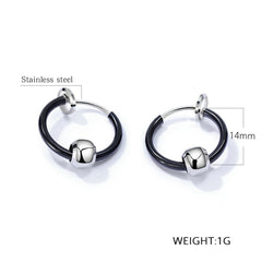 Mens Stainless Steel Black Stud Hoop Earrings
