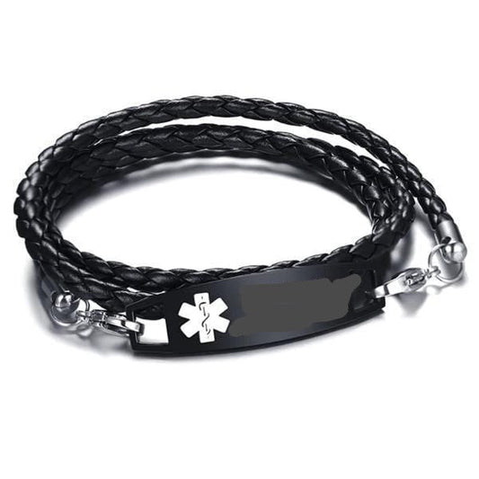 Engrave Medical Alert ID Leather Bracelet