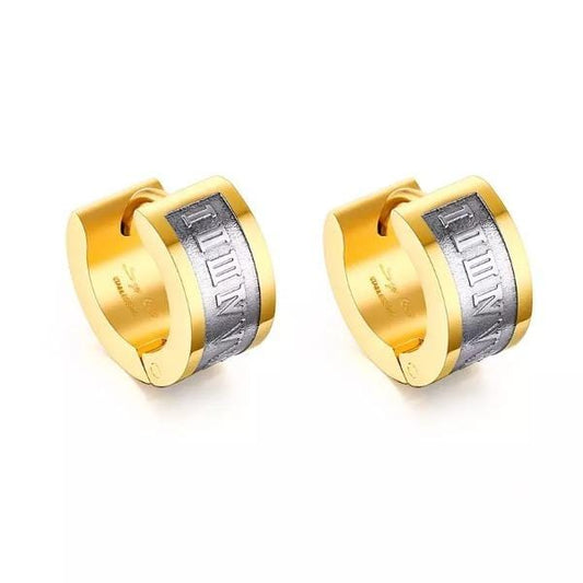 Roman Number Earrings for Men Gold