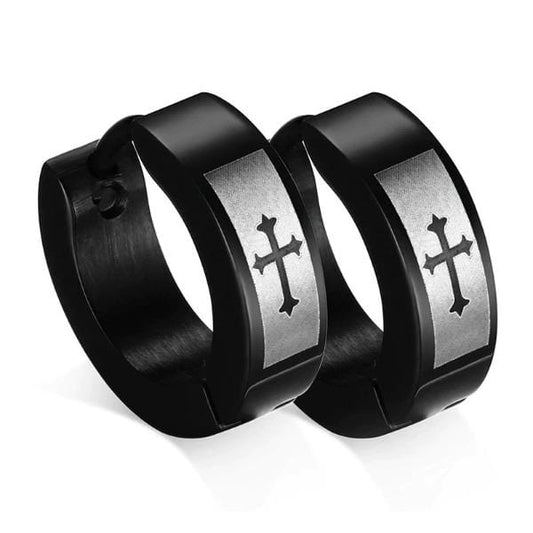 Mens Cross Hoop  Earrings