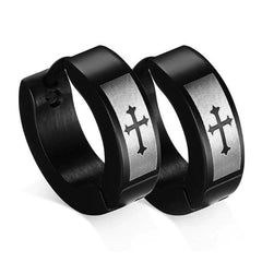 Mens Cross Hoop  Earrings