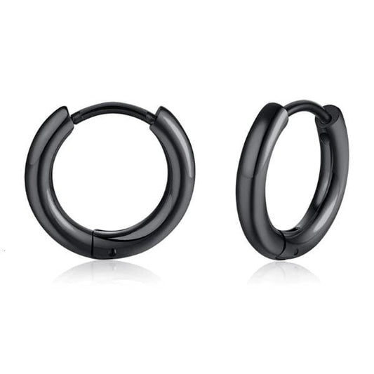 Steel Black Hoop Huggies  Earrings