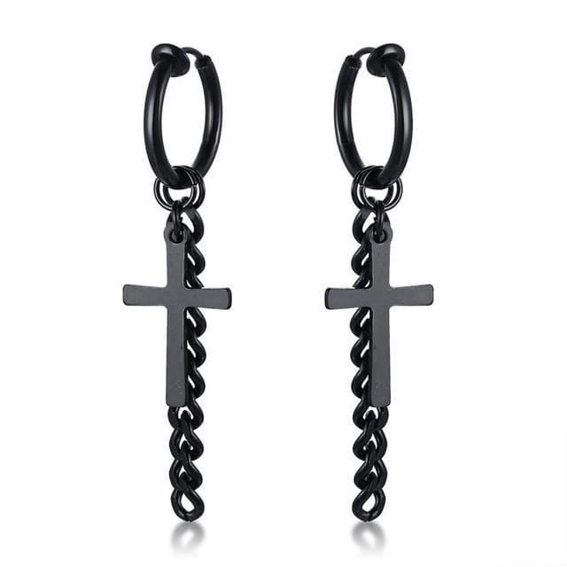 Tassel Drop Black Cross Earrings