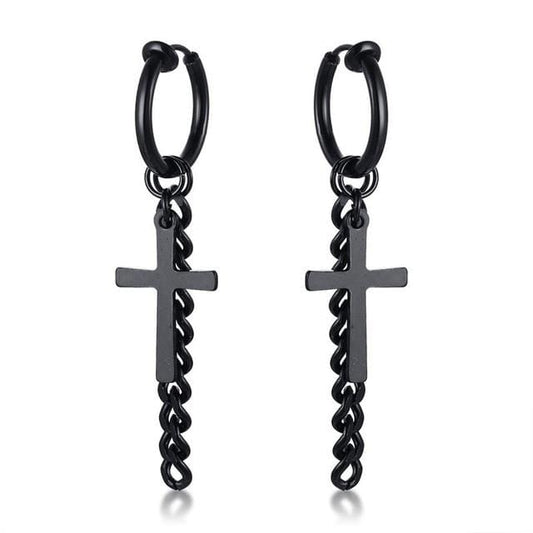 Tassel Drop Black Cross Earrings