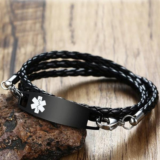 Engrave Medical Alert ID Leather Bracelet