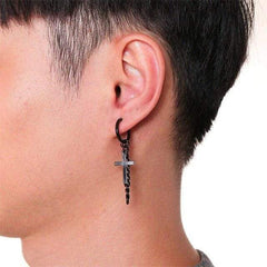 Black Cross Dangle Earrings for Men