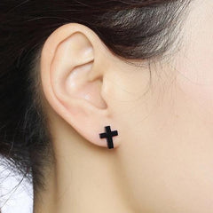 Steel Cross Earrings Black