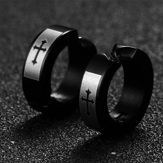 Mens Cross Hoop  Earrings