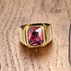 Gold  Red  Stone  Mens  Signet Ring