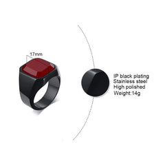 Mens Stainless Steel Black Red Signet Ring