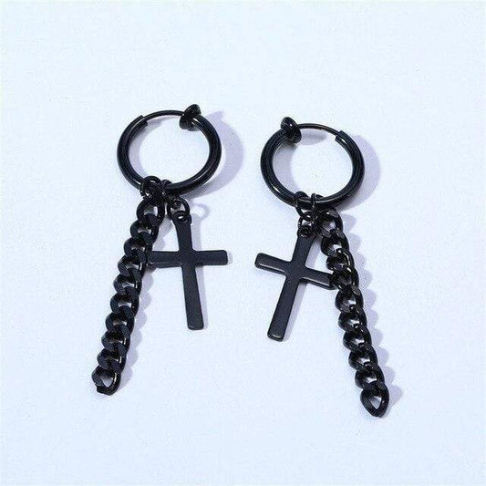 Black Cross Dangle  Earrings for Men