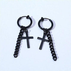 Black Cross Dangle Earrings for Men