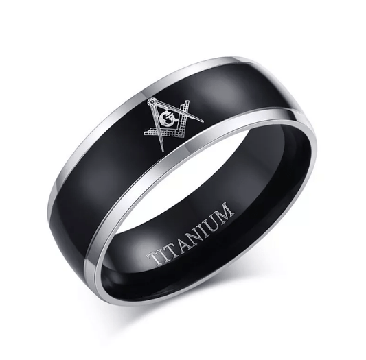 Black Grey Titanium Masonic Ring