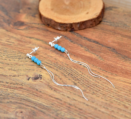 Turquoise Swarovski Crystal Thread Earrings in Sterling Silver