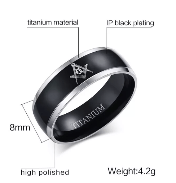 Black Grey Masonic Titanium Ring
