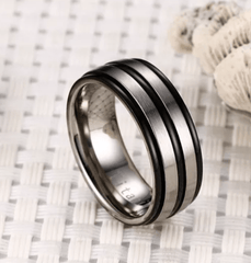 Black And Silver Groove Titanium Rings