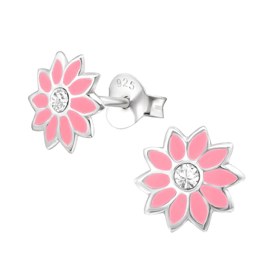 Children's Silver Flower Ear Studs Made With Swarovski Crystals