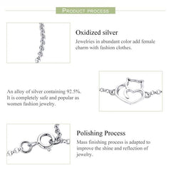 Sterling Silver Cat And Heart Bangle Bracelet - Silver & Rose Gold