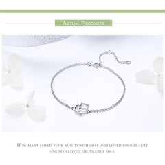 Sterling Silver Cat And Heart Bangle Bracelet - Silver & Rose Gold