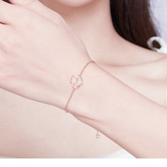 Sterling Silver Cat And Heart Bangle Bracelet - Silver & Rose Gold