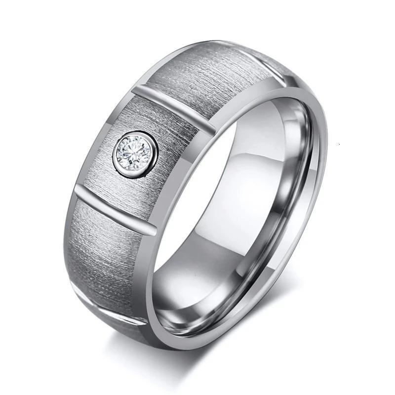 Silver Tungsten Carbide CZ Wedding Ring