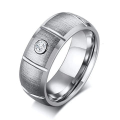 Silver Tungsten Carbide CZ Wedding Ring