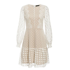 Vintage Lace Mesh White Polka Dot Dress