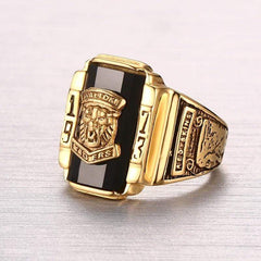 Black and Gold Lion Head Mens Ring