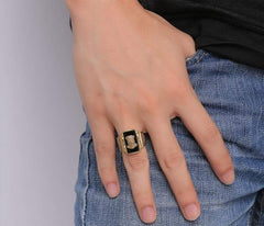 Black and Gold Lion Head Mens Ring