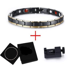 Womens Adjustable Link Bracelet in Black and Gold Tone