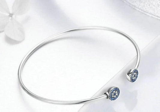 Blue Eyes Blue CZ  Cuff Bangle  Bracelet