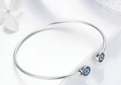 Blue Eyes Blue CZ Cuff Bangle Bracelet