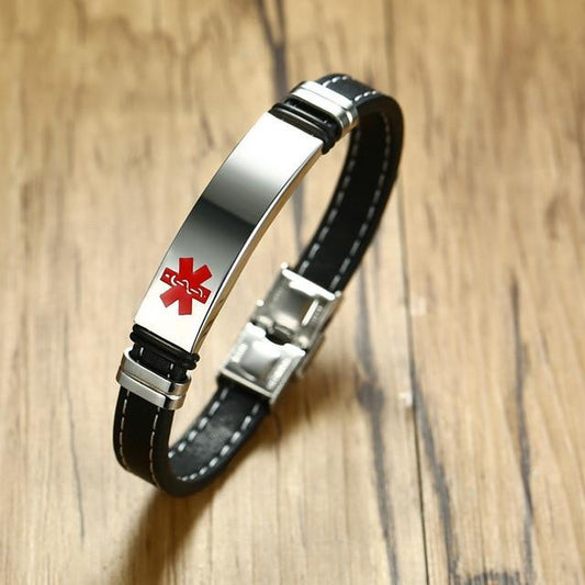 Genuine Leather Medical ID Bracelets for Men