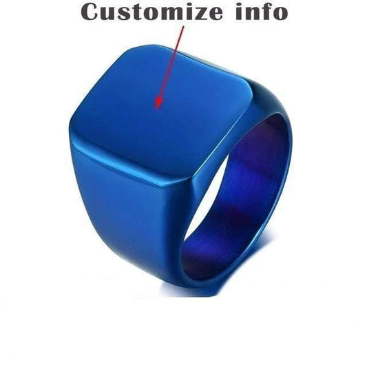 Blue Engraved Signet Rings for Men