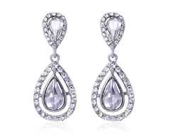 Silver Plated Full Rhinestone Long Drop Earrings