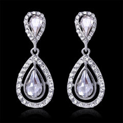 Silver Plated Full Rhinestone Long Drop Earrings