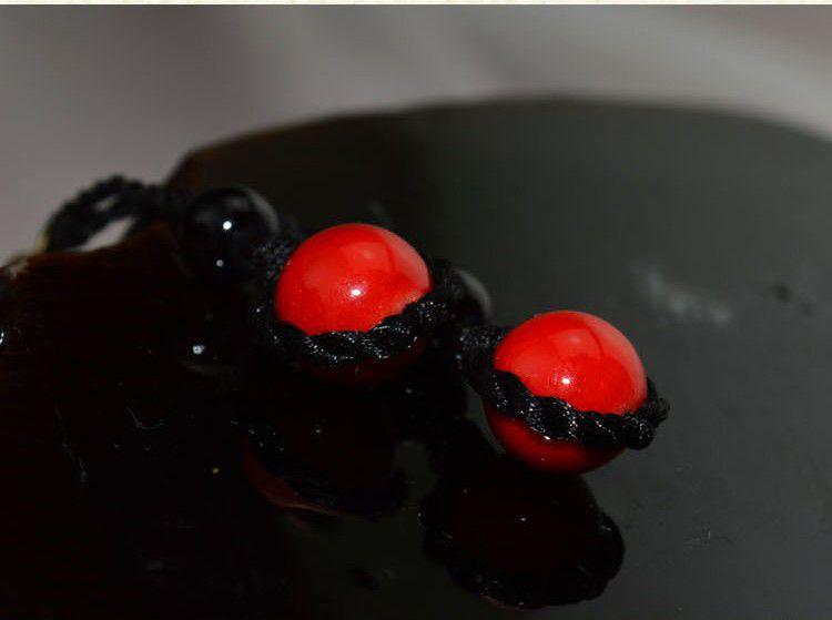 Simple Ethnic Black Rope and Red Bead Earrings