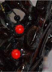 Simple Ethnic Black Rope and Red Bead Earrings