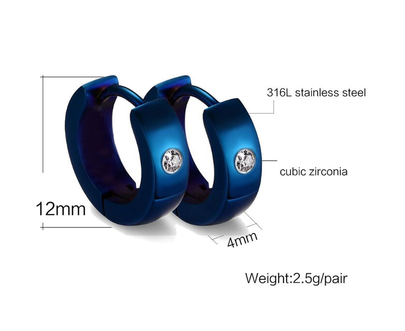 Stainless Steel Cute Mens Blue Hoop Earrings