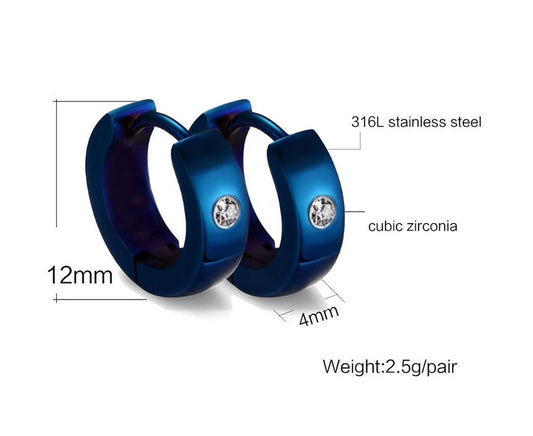 Stainless Steel Cute Mens Blue Hoop Earrings